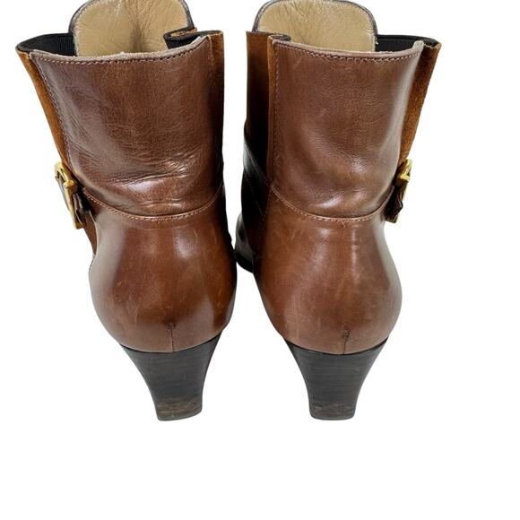 Salvatore Ferragamo Italy Brown Leather Buckle Pointed Toe Heeled Short Boot 7.5 - Picture 4 of 8